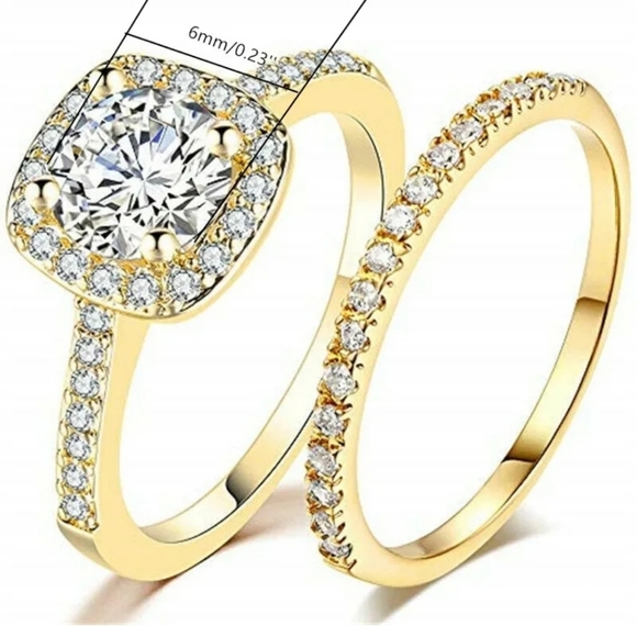 Hot Luxury 18K Golden Plated Roun CZ Wedding Ring Set for Her. - Picture 2 of 3